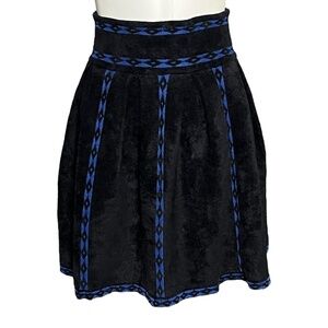Maje Jerome Jacquard-Pattern Pleated Mini Skirt A-Line Black & Blue Size 1 Small